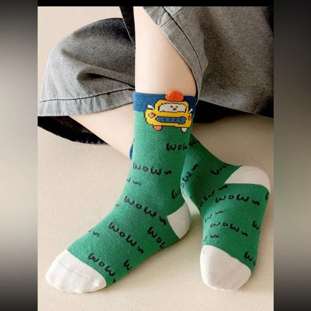 Colorful Cartoon Vehicle Kids Socks - (5 pack)